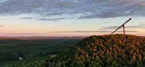 The sun sets behind Copper Peak Ski Jump in the Upper Peninsula of Michigan.